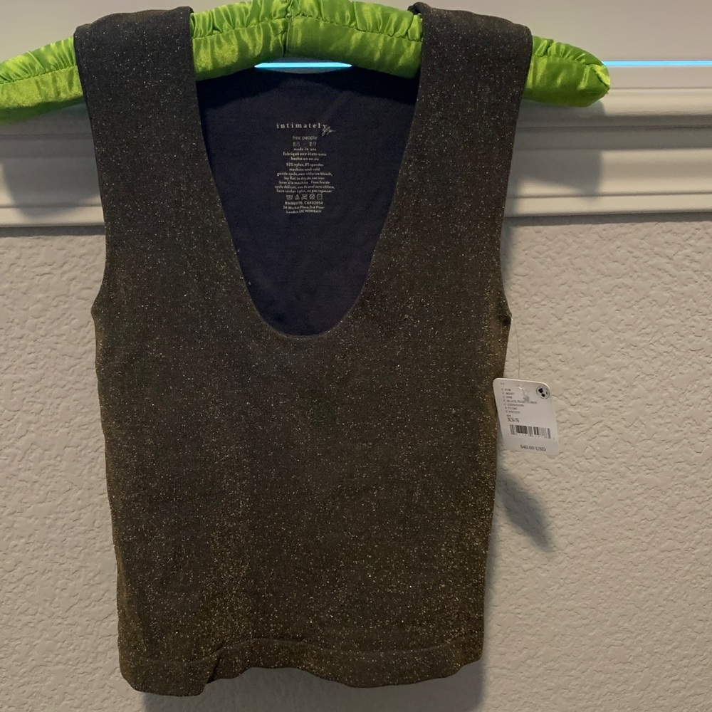 Free People Intimately Cropped Tank Top Size XS/S Olive Green/Brown Sparkle